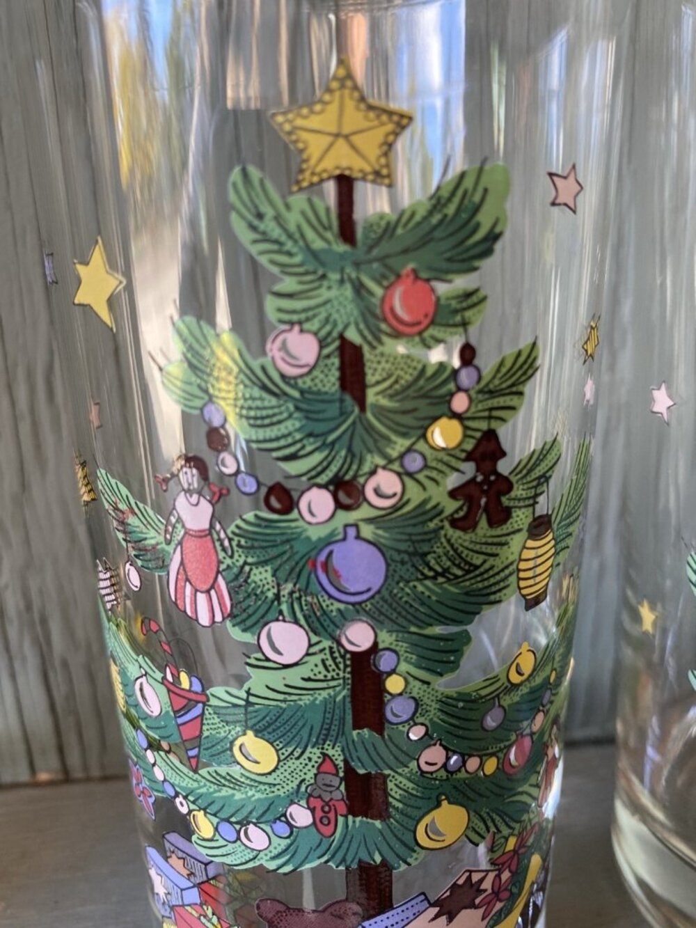 2 Vintage Nikko Happy Holidays Christmas Tree 5 1/2" Tall Glass Tumblers